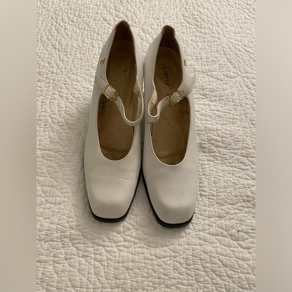 Womens Pierre Cardin White Block Heel Square Toe Retro Heels with Strap 7.5 - Picture 7 of 7